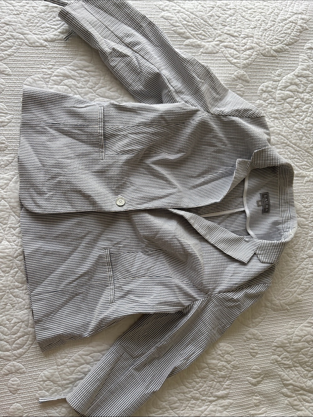 Men's Casual Striped Button-Down Shirt Jacket - Gray/White